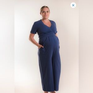 Boob Design Navy Wrap-Style Maternity / Nursing Jumpsuit with Tie Waist